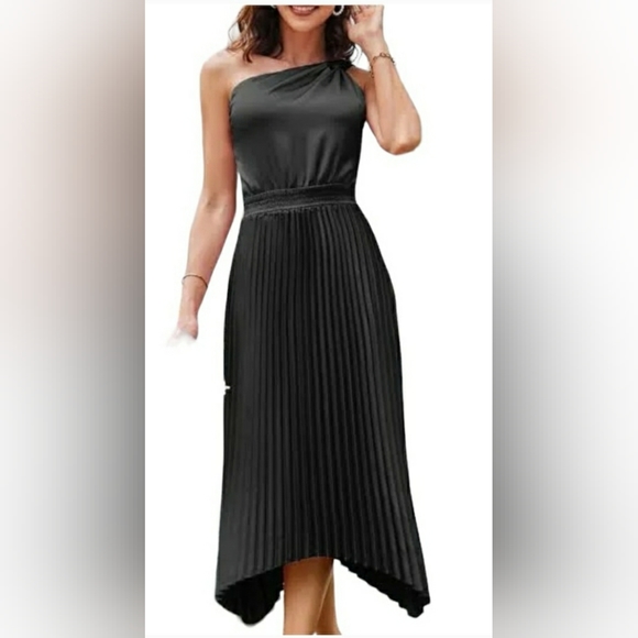 GRACE KARIN Women's Summer One Shoulder Satin Dress Sleeveless Twist Pleate SZ S - Picture 3 of 9